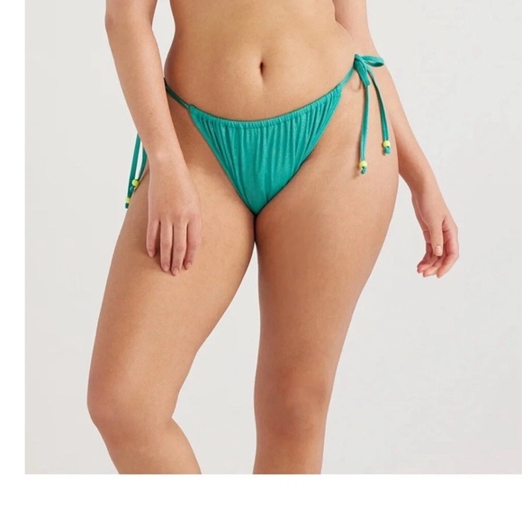 Brazilian Cheeky ribbed shimmer turquoise string bikini bottom• LG (11-13Jr)•NWT - Picture 1 of 10